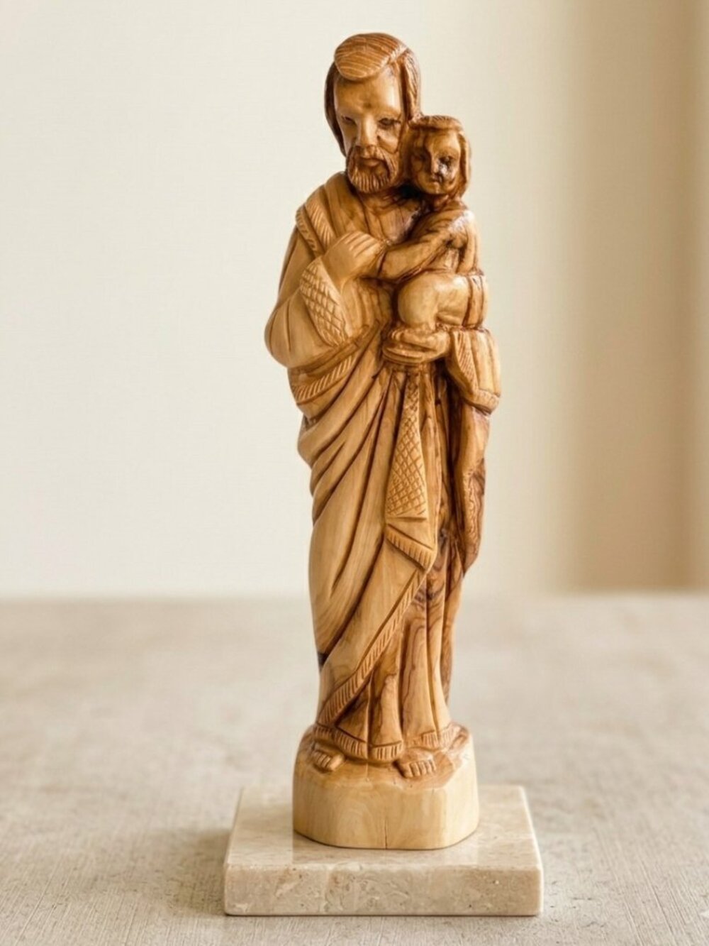 Vintage Bethlehem Olive Wood Saint Joseph Infant Jesus Statue Holy Land 10.5”
